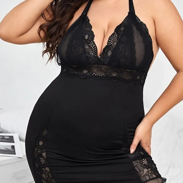 Plus Size Nightdress Lace Straps Tulle