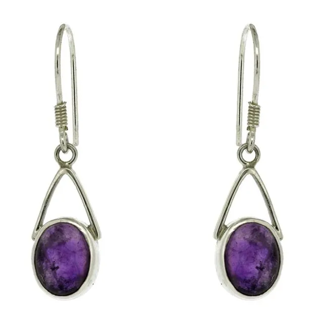 Amethyst Cabochon 'Rain' Drop Earrings with and Presentation Box