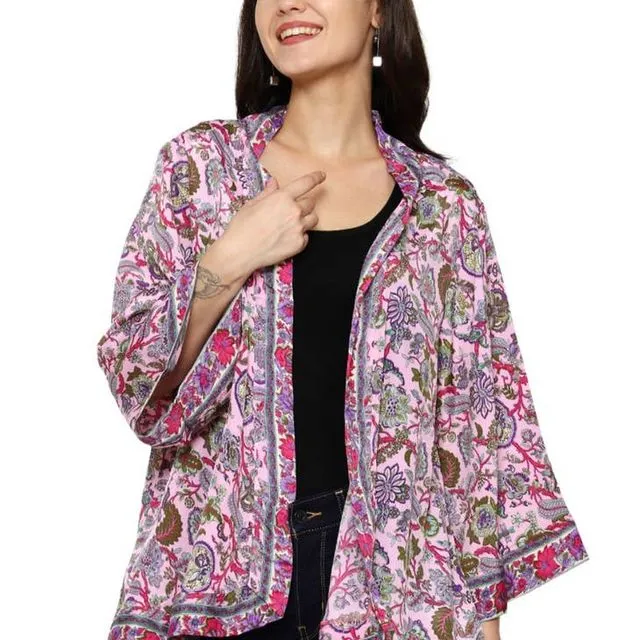 Womens casual all season silk blend free size pink kimono
