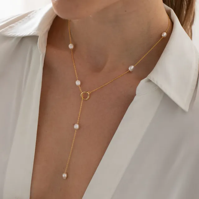 Fine Freshwater Pearl Lariat 18k Gold Plated