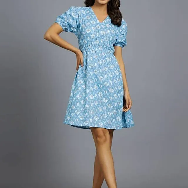 Dress for Women | A-Line Knee-Length Dress | Beach Dress - Blue