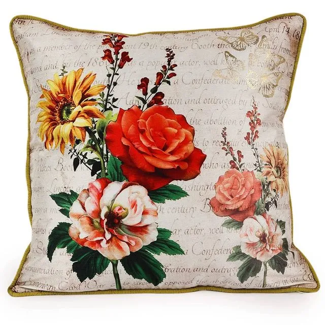Dupion Silk Floral Print Cushion Cover, 16x16 Inch, Set of 2 - color2