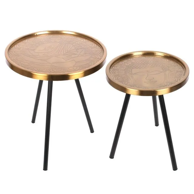 Set of 2 Gold Buddha Tables
