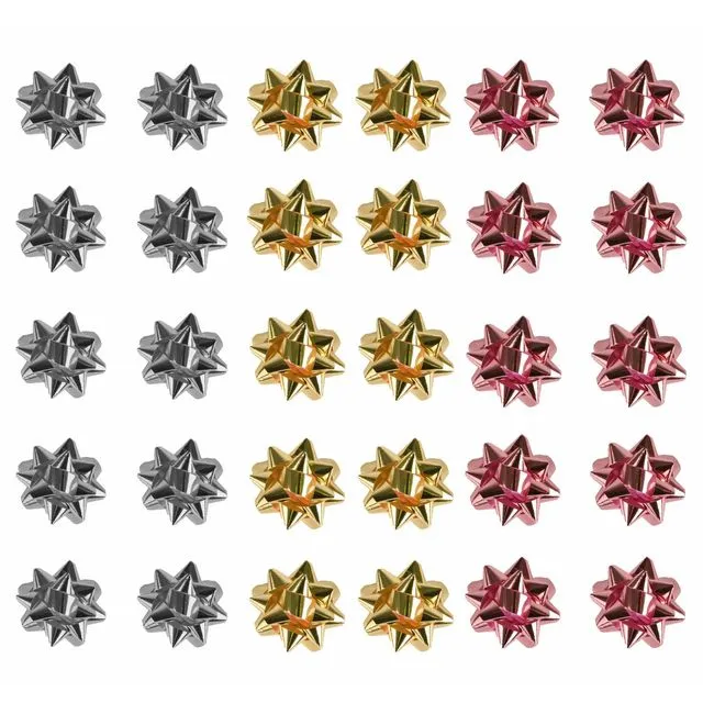 Mini Foil Bows Pink Silver Gold Pack 30 Assortment