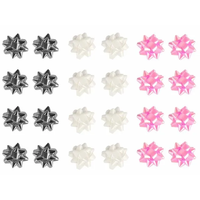 Small Foil Bows Baby Pink Silver White Pack 25 Assortment