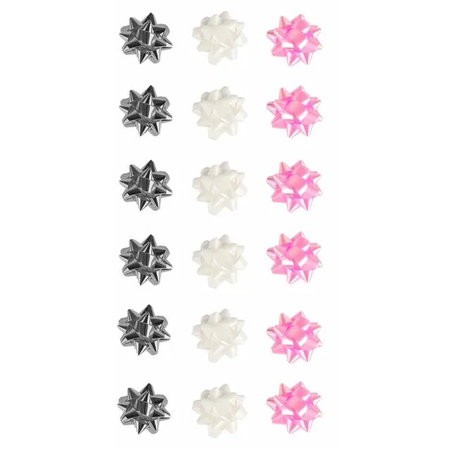 Medium Foil Bows Baby Pink Silver White Pack 20 Assortment