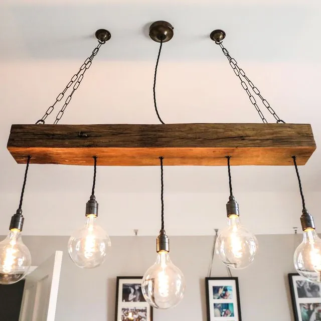 Wooden Beam Cluster Pendant Light - Oak, 5 lamp holders