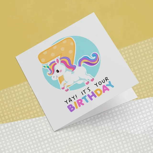Unicorn Birthday 7 Years Greeting Card