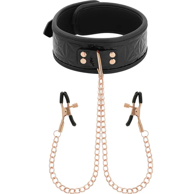 BEGME BLACK EDITION COLLAR WITH CHAINS AND NIPPLE CLAMPS WITH