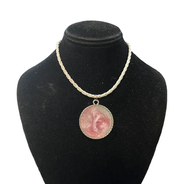 Breast Cancer Awareness Pendant On A White Leather Cord