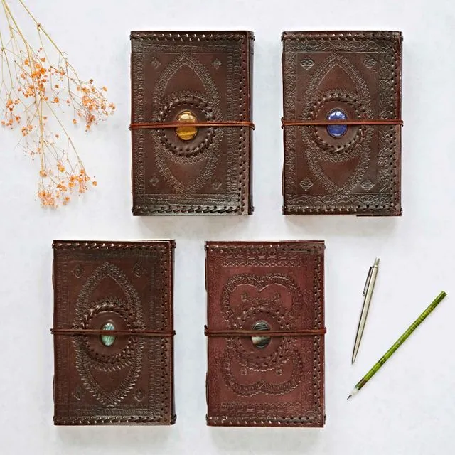 Indra XL Stitched Embossed Stone Leather Journal