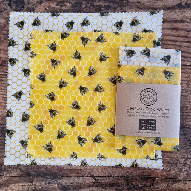 Bumble Bee Design- Beeswax Wraps - Lunch pack (lge. med)