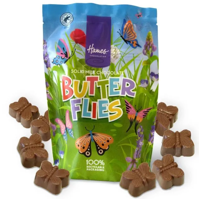 Hames Solid Milk Chocolate Shaped Butterflies 100g Outer of 9