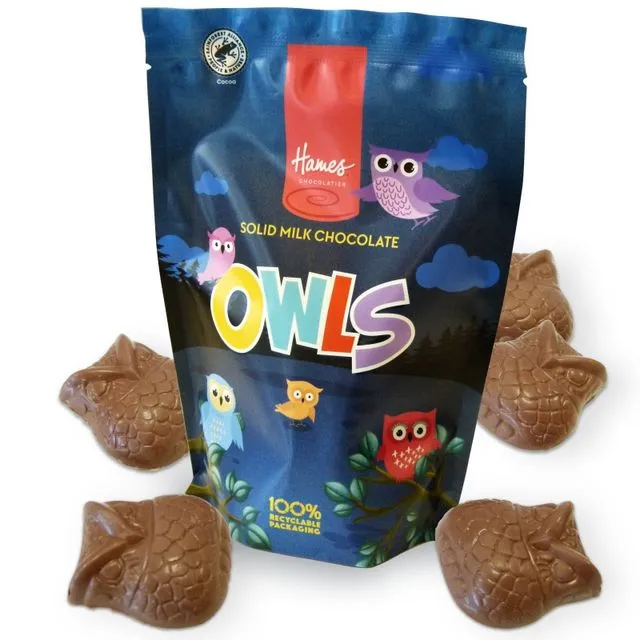 Hames Solid Milk Chocolate Shaped Owls 100g Outer of 9