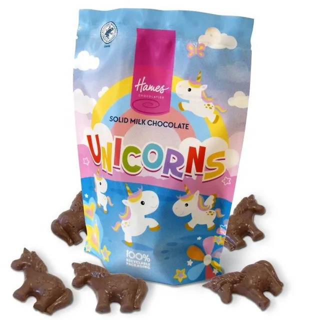 Hames Solid Milk Chocolate Shaped Unicorns 100g Outer of 9