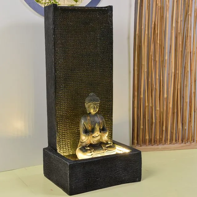 Fontaine XL - Mur Bouddha - Intérieur et Extérieur - Grande Statue Amovible - Bandeaux LED Blanc - Idée Cadeau
