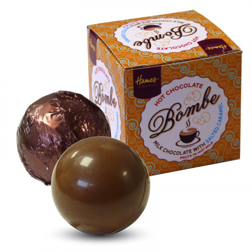 Hames Hot Chocolate Bombe with a shot of Salted Caramel Flavouring 40g Outer of 12