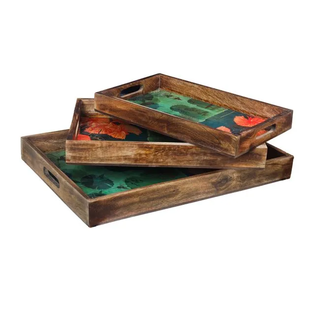 Spring Bloom Resin/Wood Decorative Trays (Set of 3)