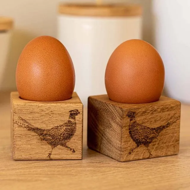2 Oak Egg Cups - Pheasant