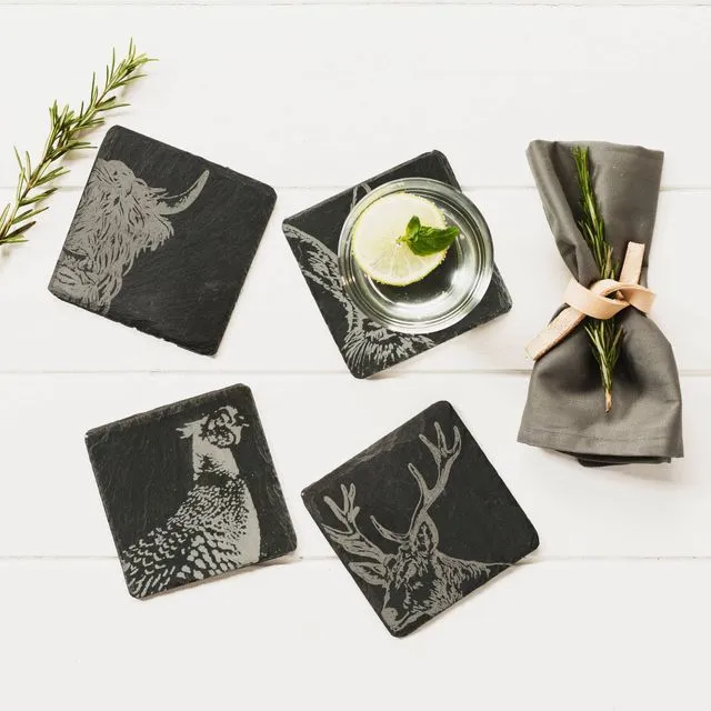4 Country Animals Slate Coasters