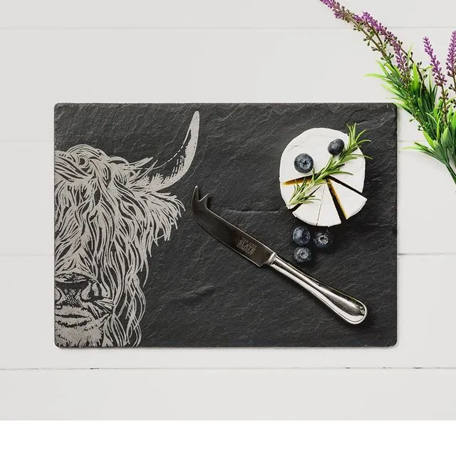 Highland Cow Slate Cheese Board &amp; Knife Gift Sets