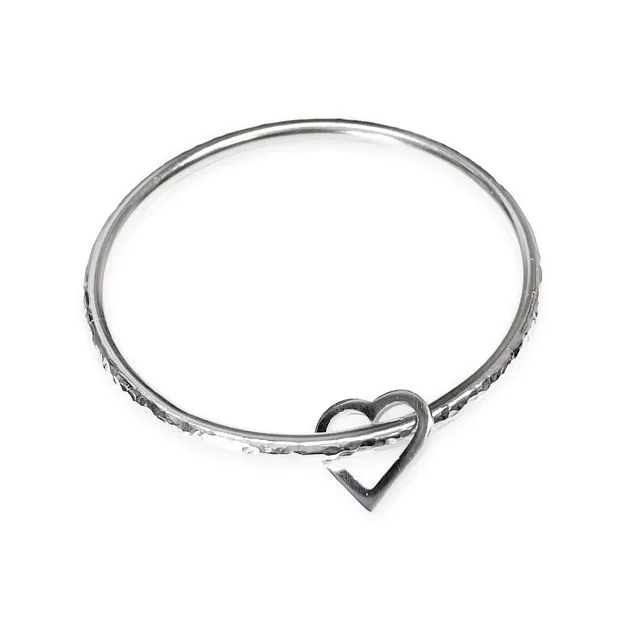 Sterling Silver Bangle With Heart Charm