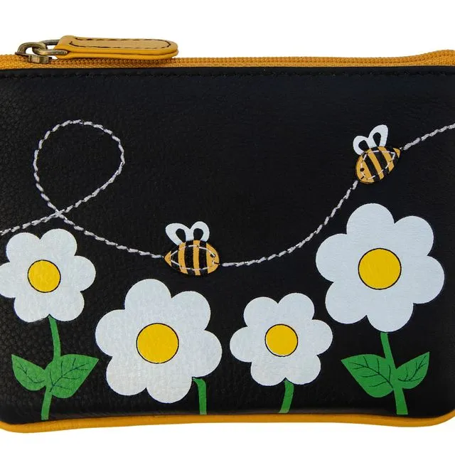 Black Bee &amp; Flower Coin Picture Purse with Yellow Trim - 738