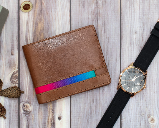 LGBT Pride 100% Genuine Leather RFID Brown Bifold Wallet - LGBT01
