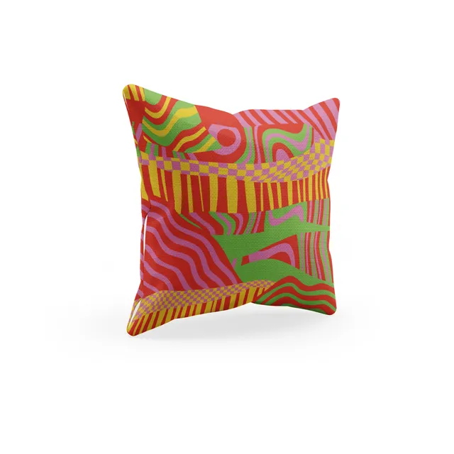 Green, Pink, Red & Yellow Print Cushion Cover