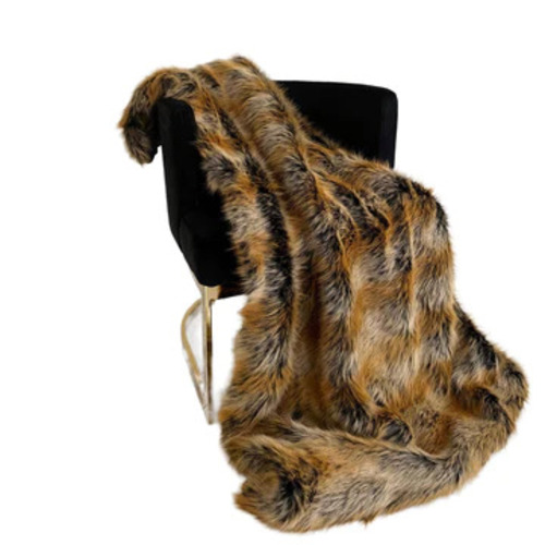 Plutus Brown Gold Chinchilla Faux Fur Luxury Throw Blanket 36"x60"