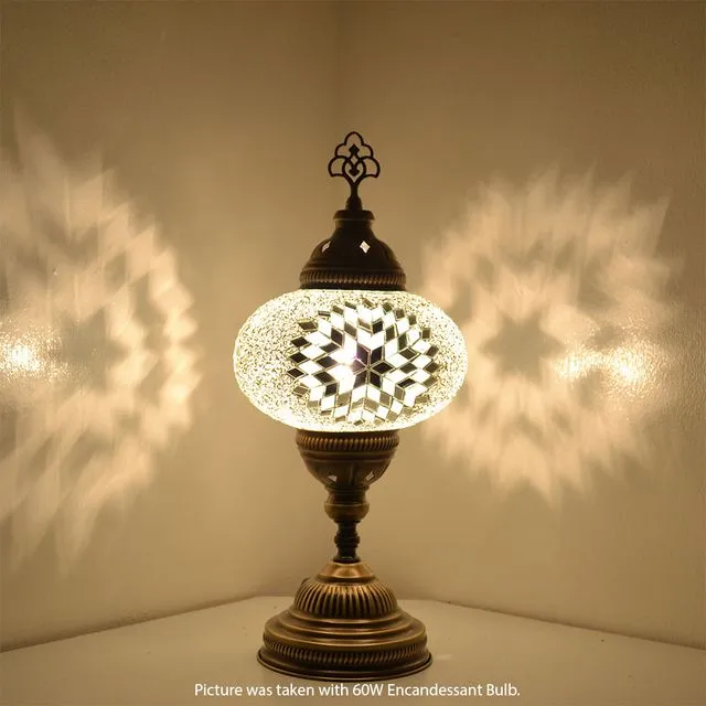 Handmade Turkish Mosaic White Table Lamp Basic BSC11