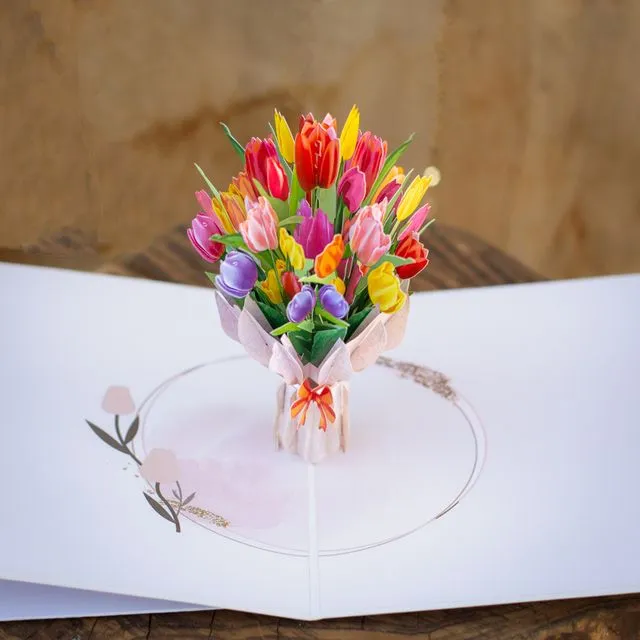 Pop-up Vase of Tulips Flower Greeting Card
