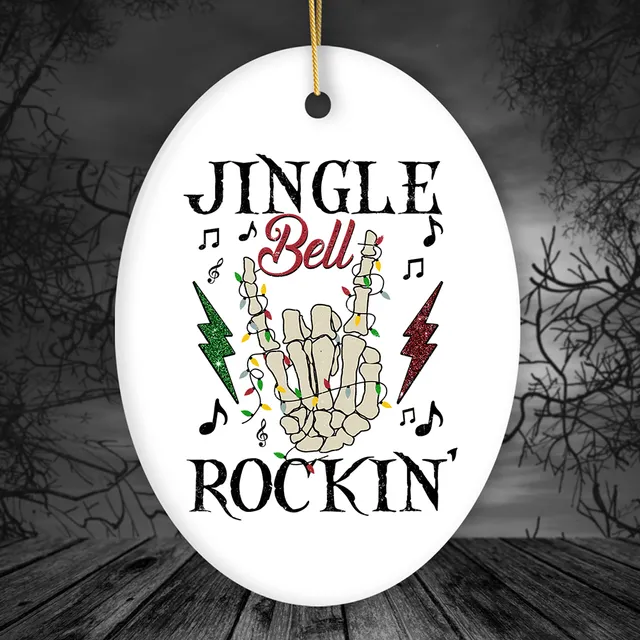 Jingle Bell Rockin Christmas Music Jam Ornament, Skeleton Rocker Sign