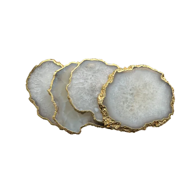 White Salt Gemstone Coaster with golden trim - Gift Crystal