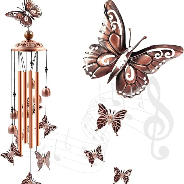 Wind Chimes Outdoor Clearance, Butterflies Aluminum Tube Windchime with S Hook,Patio Garden Decor, Housewarming Gift.