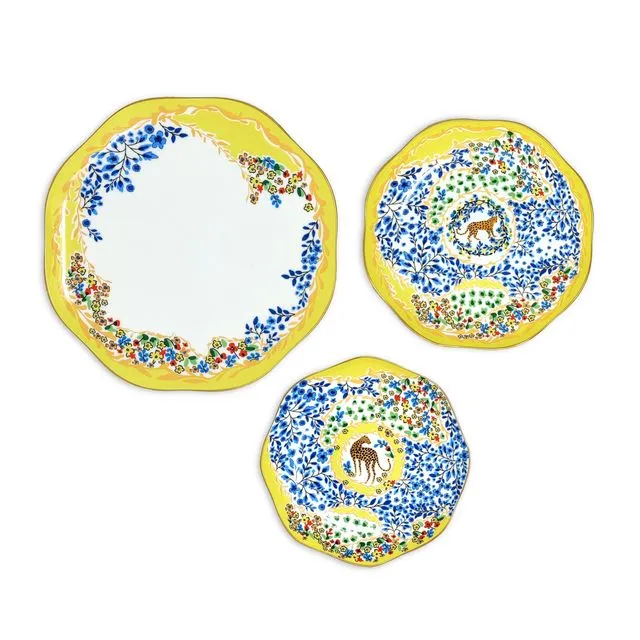 Yellow Garden Bone China Plates, Set Of Three
