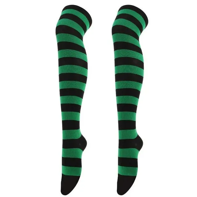 Striped Patterned Socks (Thigh High) Green and Black