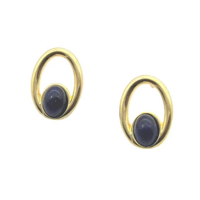 Oval Frame and Gemstone Earring 18K GOLD PLATED AMETHYST