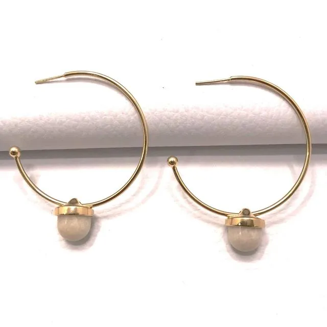 Large Hoop with Gemstone Earring - Beige Amazonite
