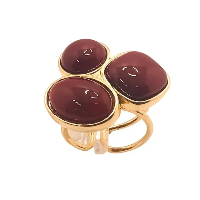 Three Gemstones Adjustable Ring - Red Agate
