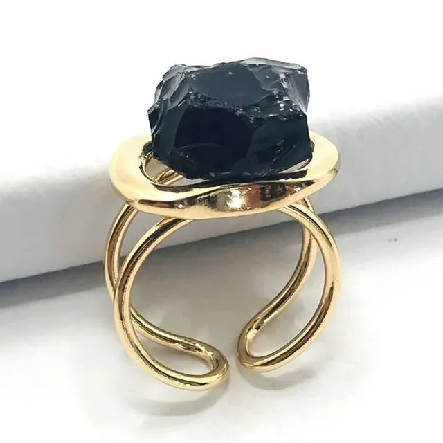 Raw Gem Ring -Black Obsidian