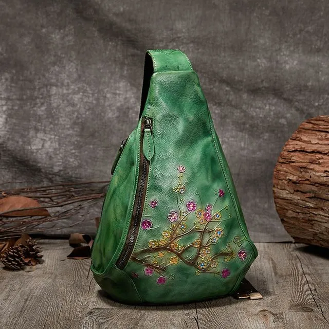 Handmade Embossed Chest Bag, Retro green