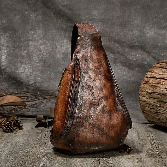 Handmade Embossed Chest Bag, Retro brown