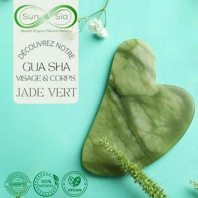Guasha – Pierre de Jade Vert – Massage Délicat et Naturel – Accessoire Bien-Etre – Housse Offerte