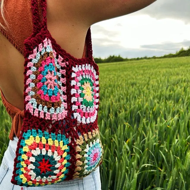 Burgundy Handmade Crochet Shoulder Tote Bag for Summer