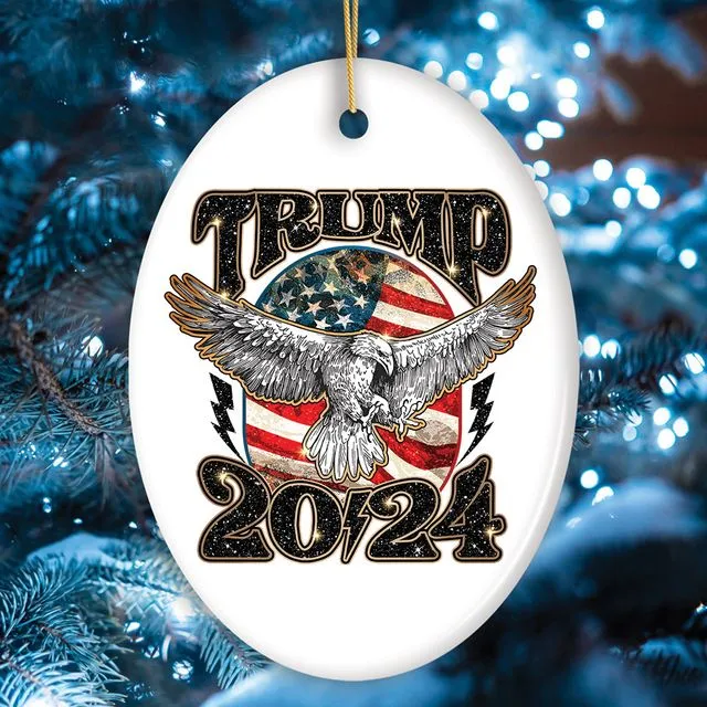 Donald Trump Eagle and US Flag 2024 Retro Art Glitter Ornament
