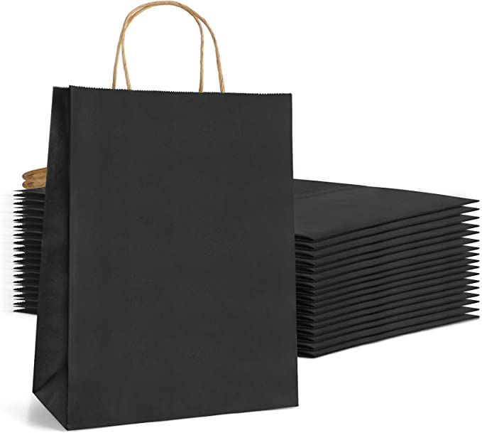 AN HUI MING 18pcs Black Gift Bags Large,Paper Party Bags,Paper Bags with Handles,Black Paper Bags, Paper Gift Bags with Handles (23 * 12 * 30cm)