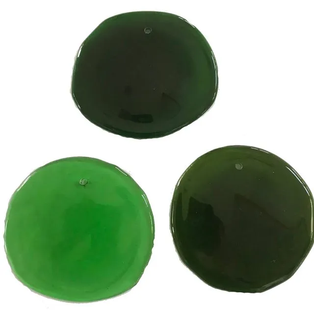 Disks - Pre-drilled blank glass disks, Assorted Greens