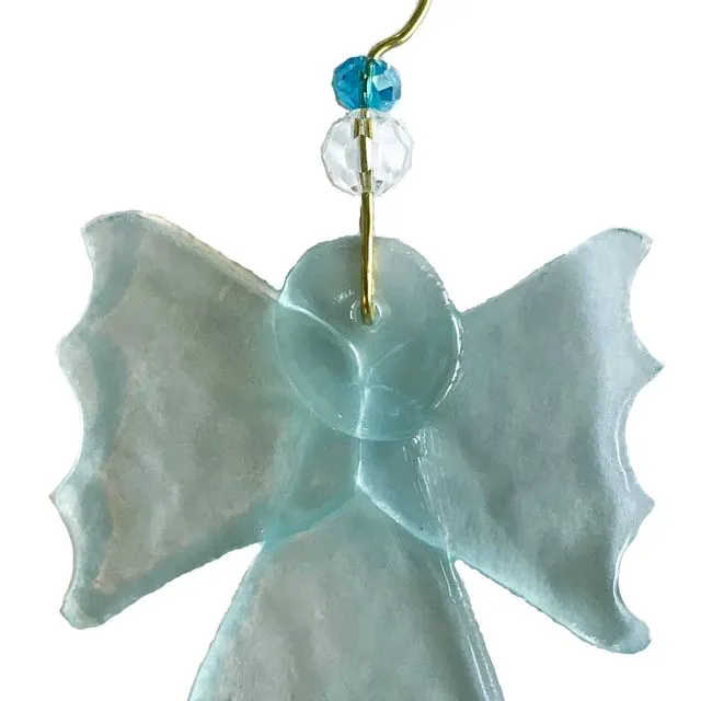 Fused Ornament - Angel 1, 2" x 2" Pale Blue