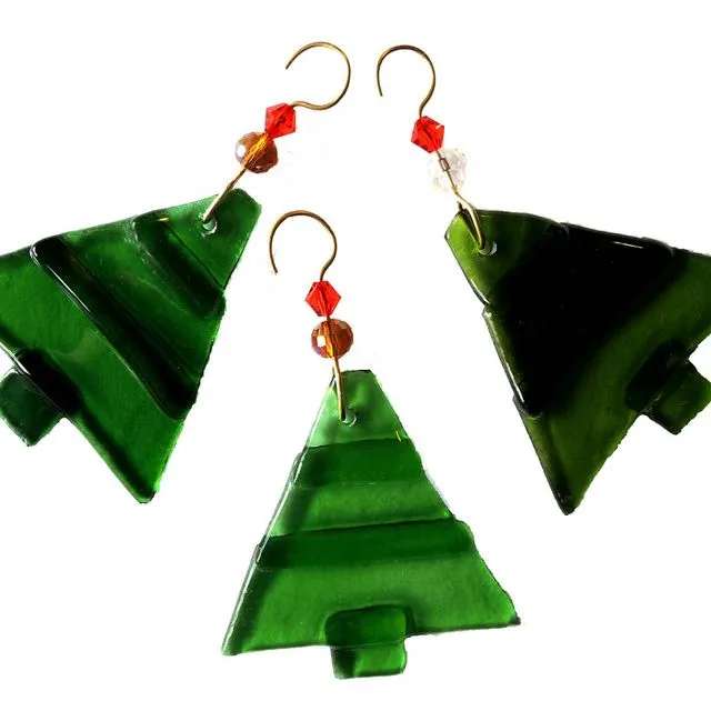 Fused Ornament - Christmas Tree in assorted greens, 2" - 4"